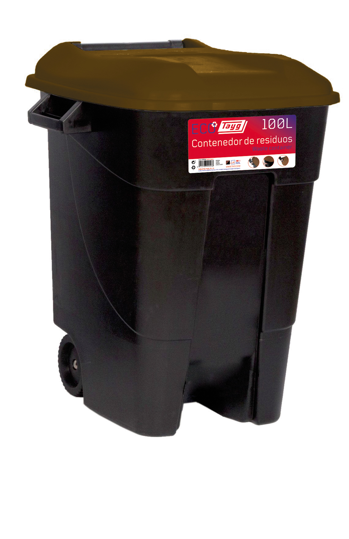  Avfallsbehållare 100 liter i svart m. Brun Lock