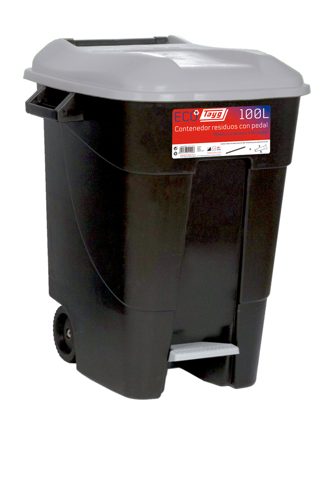  Avfallsbehållare 100 liter i svart m. Gråt Lock och fotpedal