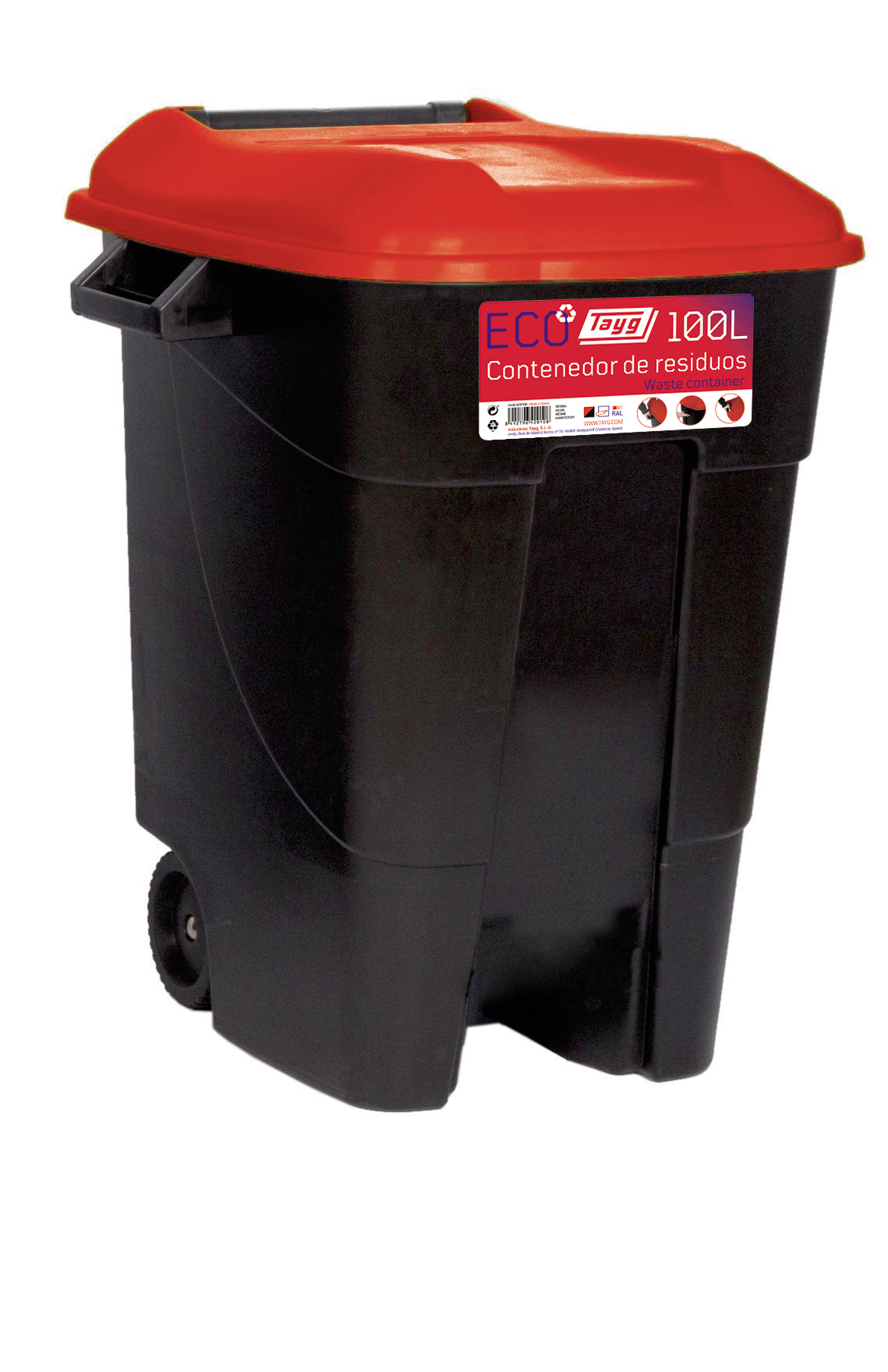  Avfallsbehållare 100 liter i svart m. Rött Lock