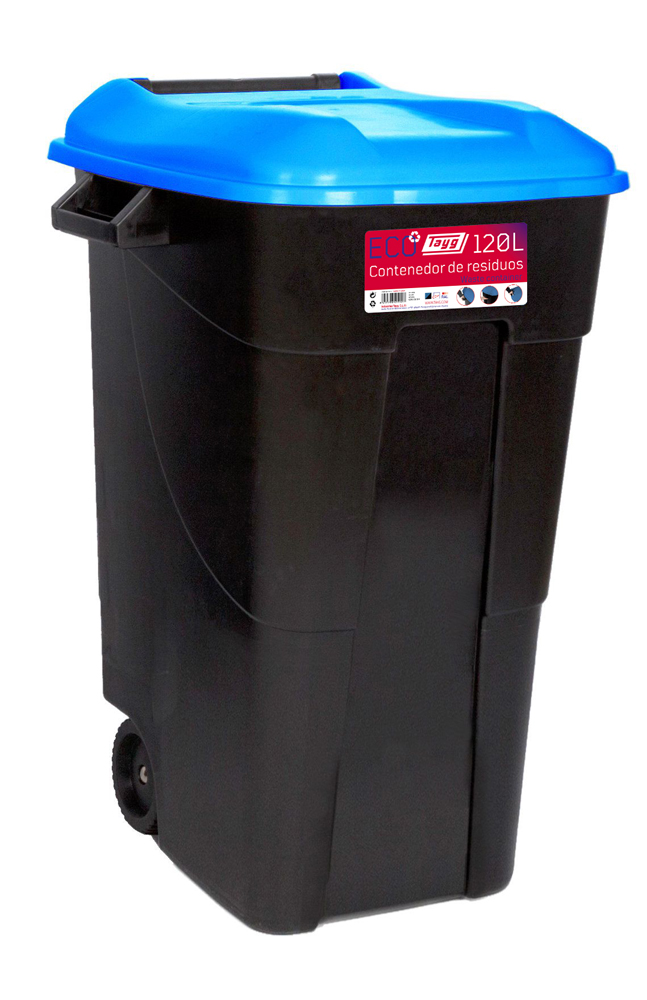  Avfallsbehållare 120 liter i svart m. Blåt Lock