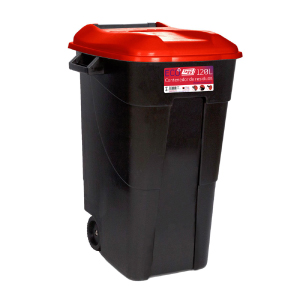  Avfallsbehållare 120 liter i svart m. Rött Lock