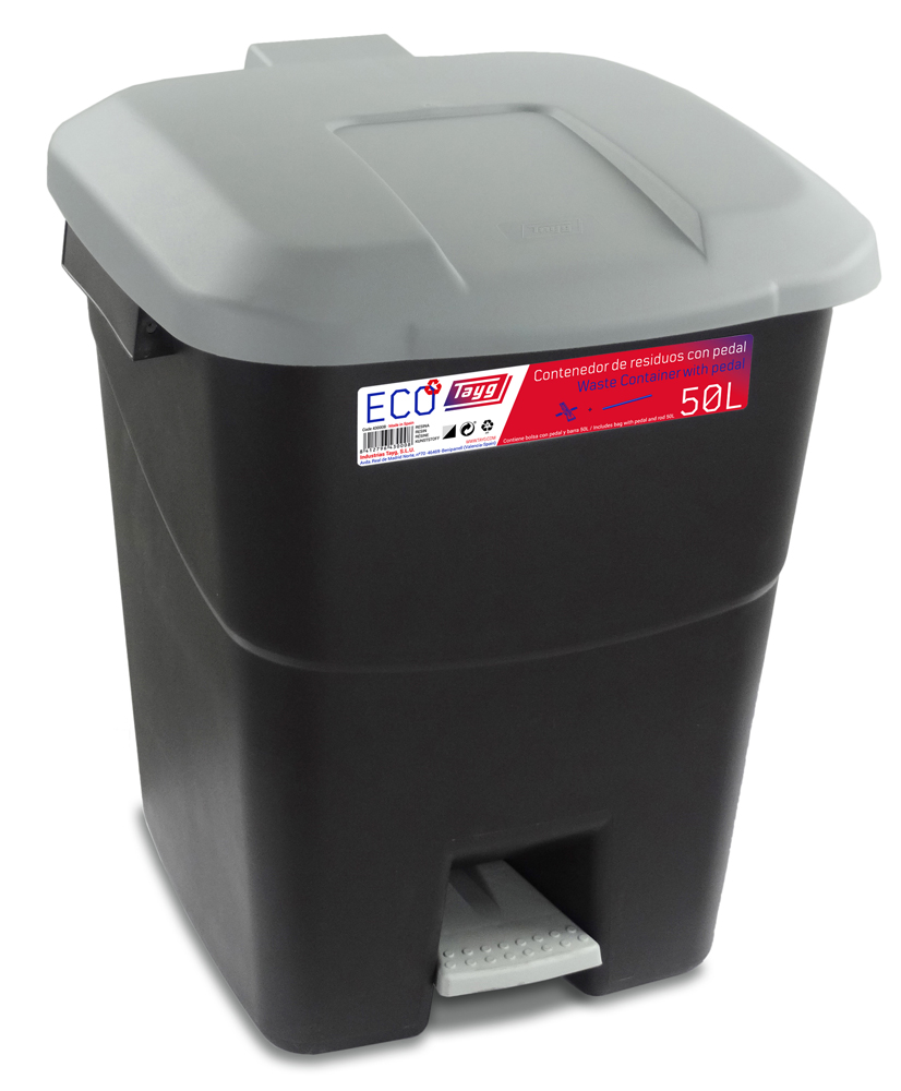  Avfallsbehållare 50 liter i svart m. Gråt Lock och fotpedal