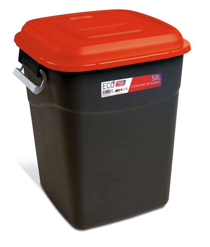  Avfallsbehållare 50 liter i svart m. Rött Lock