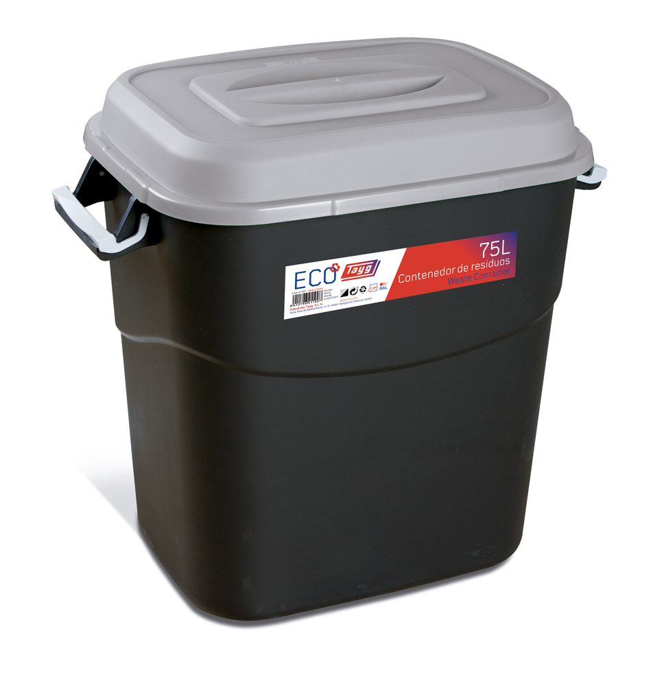  Avfallsbehållare 75 liter i svart m. Gråt Lock
