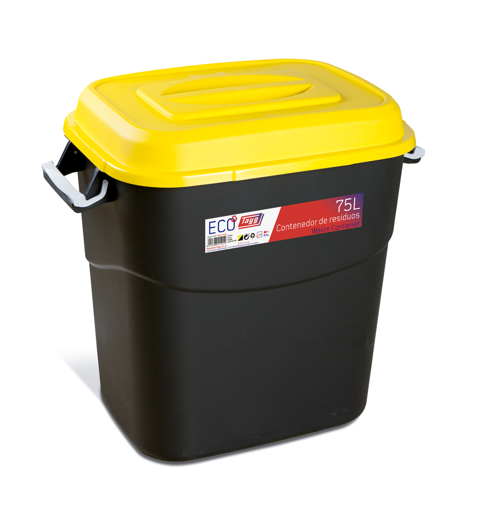  Avfallsbehållare 75 liter i svart m. Gult Lock