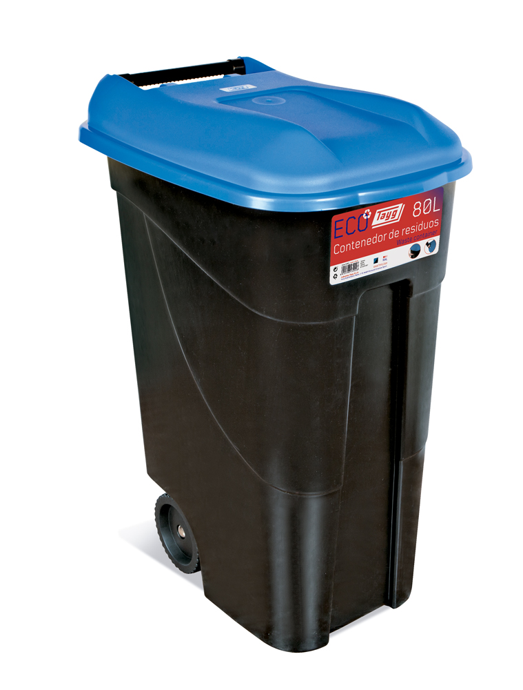  Avfallsbehållare 80 liter i svart m. Blåt Lock