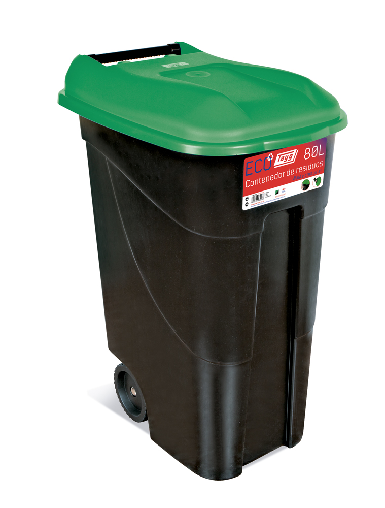  Avfallsbehållare 80 liter i svart m. Grönt Lock