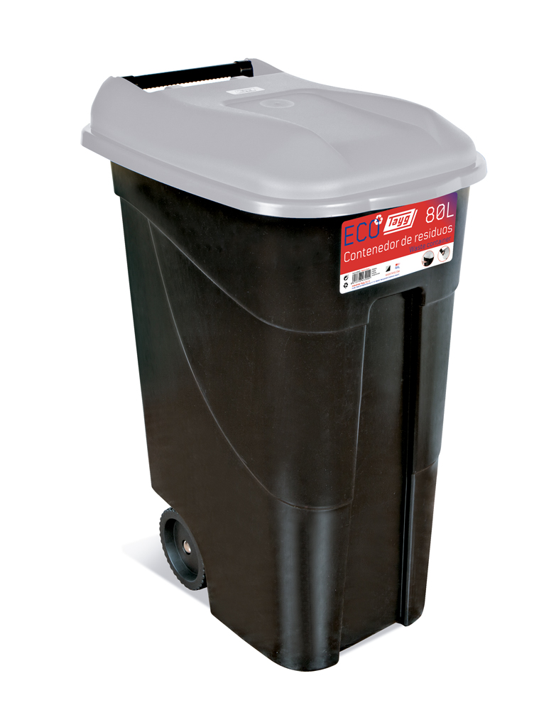 Avfallsbehållare 80 liter i svart m. Gråt Lock