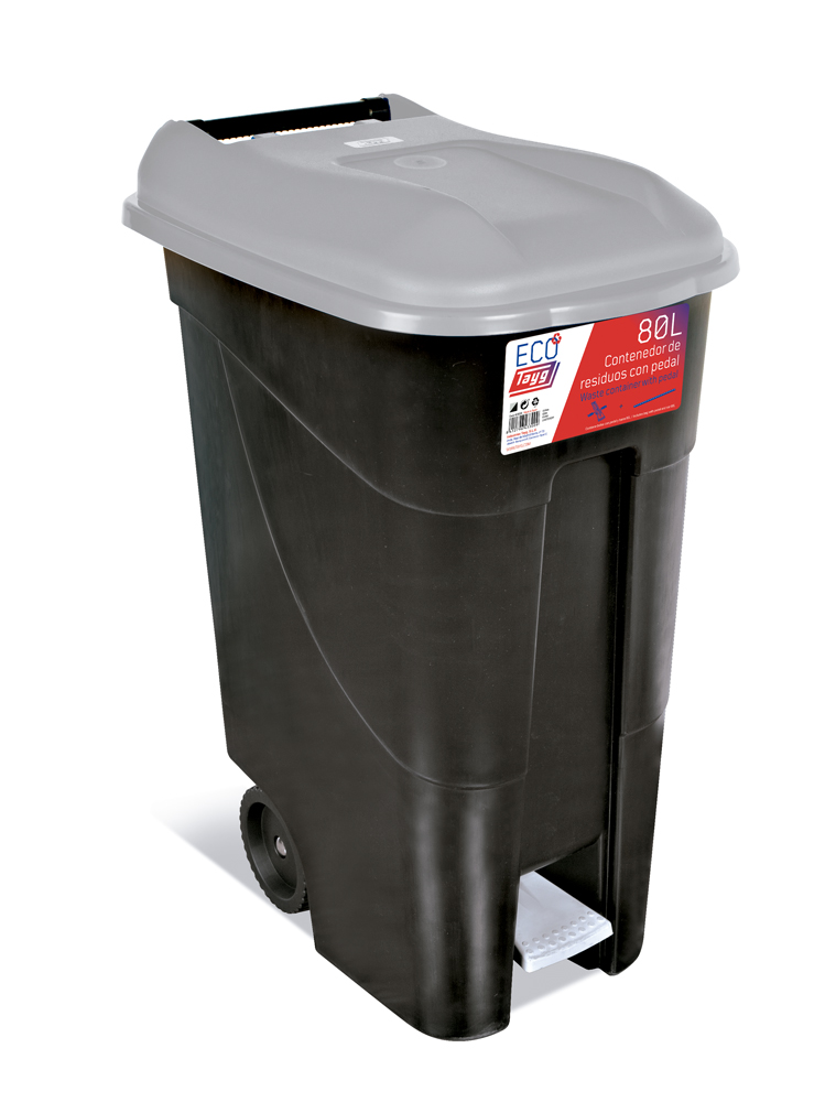  Avfallsbehållare 80 liter i svart m. Gråt Lock och fotpedal
