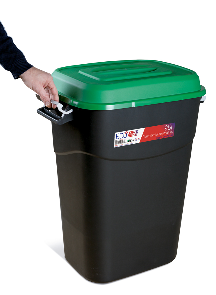  Avfallsbehållare 95 liter i svart m. Grönt Lock