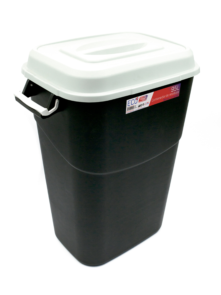  Avfallsbehållare 95 liter i svart m. Gråt Lock