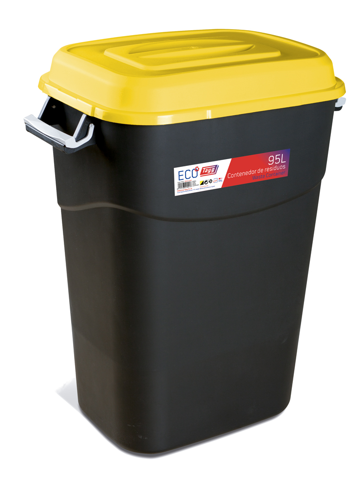  Avfallsbehållare 95 liter i svart m. Gult Lock