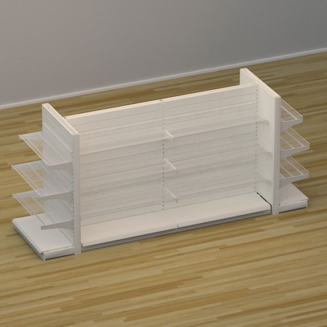 Butiksreol 4 sidet med trdhylder og rillepanel