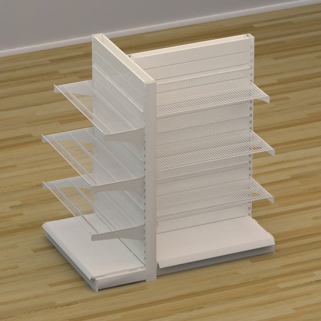 Butiksreol 3-sidet med trdhylder og rillepanel