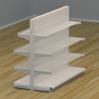 Butiksreol dobbeltsidet med trdhylder og rillepanel