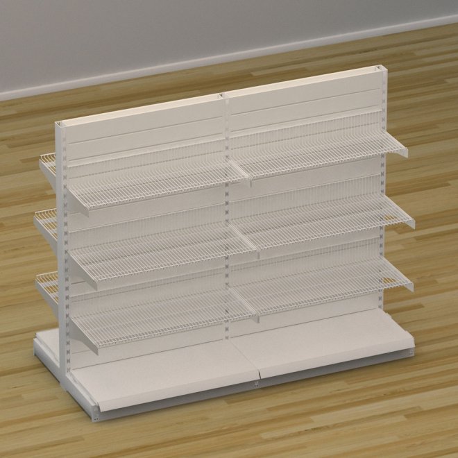 Butiksreol dobbeltsidet med trdhylder og rillepanel