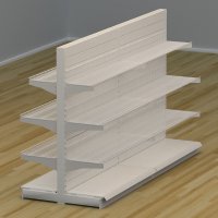 Butiksreol dobbeltsidet med trdhylder og rillepanel