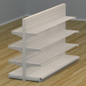 Butiksreol dobbeltsidet med trdhylder og rillepanel