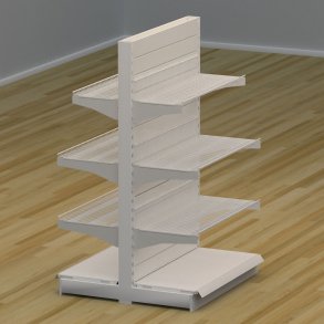 Butiksreol dobbeltsidet med trdhylder og rillepanel