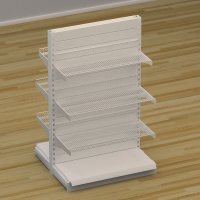 Butiksreol dobbeltsidet med trdhylder og rillepanel