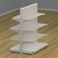 Butiksreol dobbeltsidet med trdhylder og rillepanel