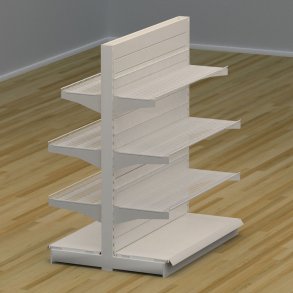 Butiksreol dobbeltsidet med trdhylder og rillepanel