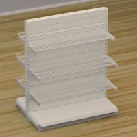 Butiksreol dobbeltsidet med trdhylder og rillepanel