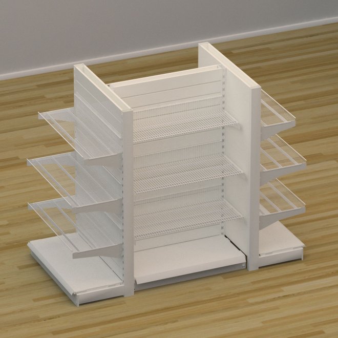 Butiksreol 4-sidet med trdhylder og rillepanel