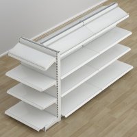 Butiksreol 3-sidet med metalhylder og glat bagpanel