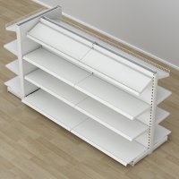 Butiksreol 3-sidet med metalhylder og glat bagpanel