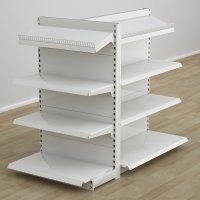 Butiksreol 3-sidet med glat bagpanel og metalhylder