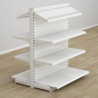 Butiksreol dobbeltsidet med metalhylder