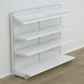 Butiksreol enkeltsidet med metalhylder