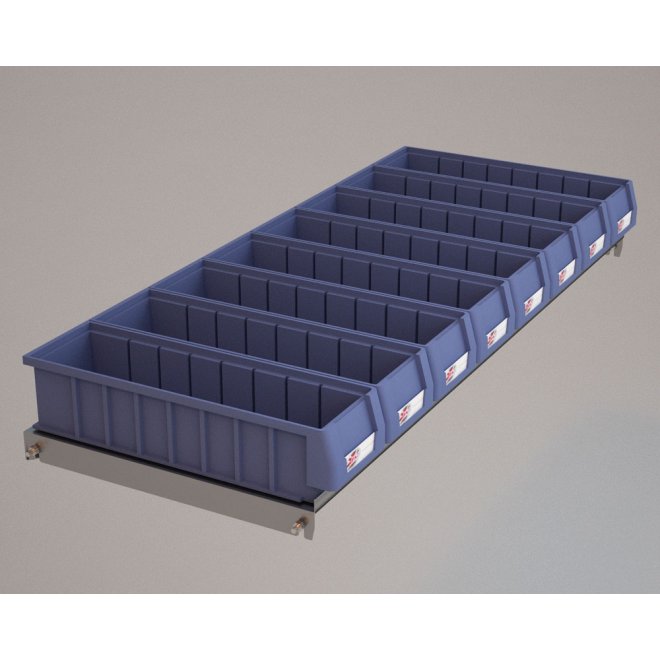 Hylde til Bilreol med 8 plastkasser