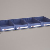 Hylde til Bilreol med 4 plastkasser