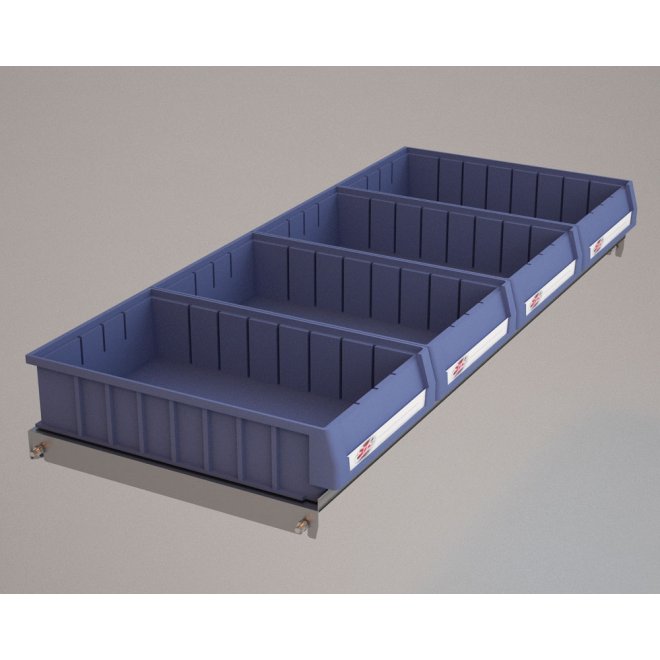 Hylde til Bilreol med 4 plastkasser