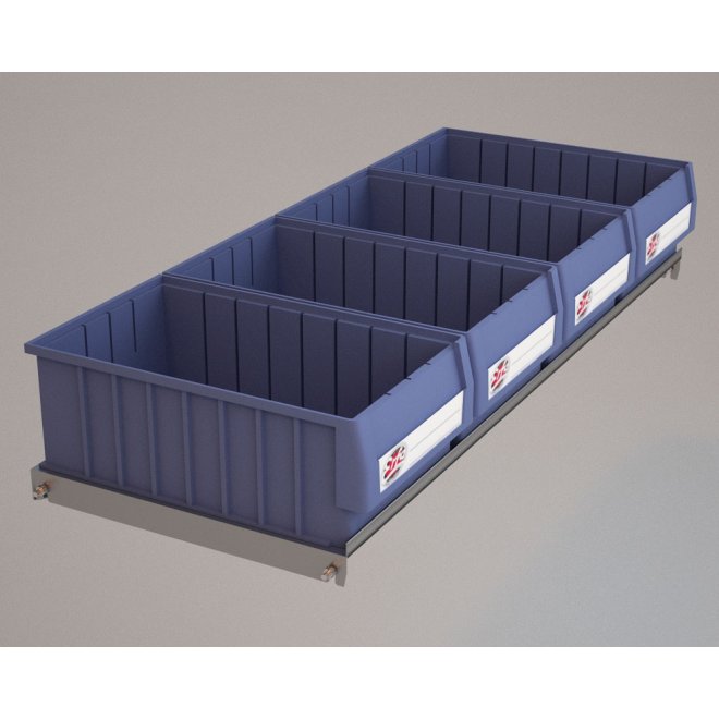 Hylde til Bilreol med 4 plastkasser