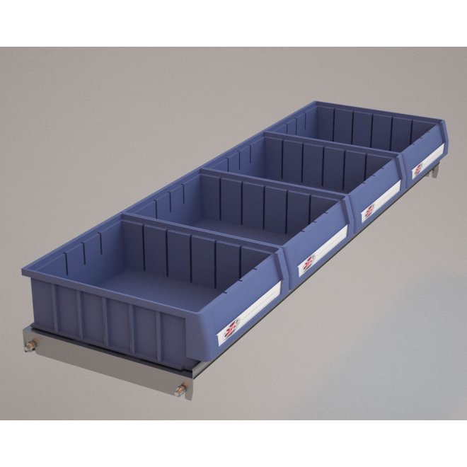 Hylde til Bilreol med 4 plastkasser