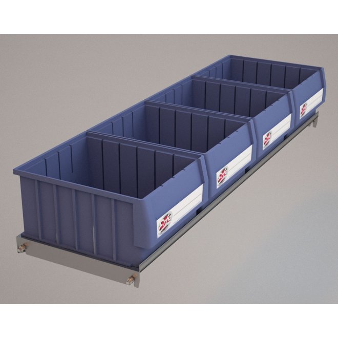 Hylde til Bilreol med 4 plastkasser