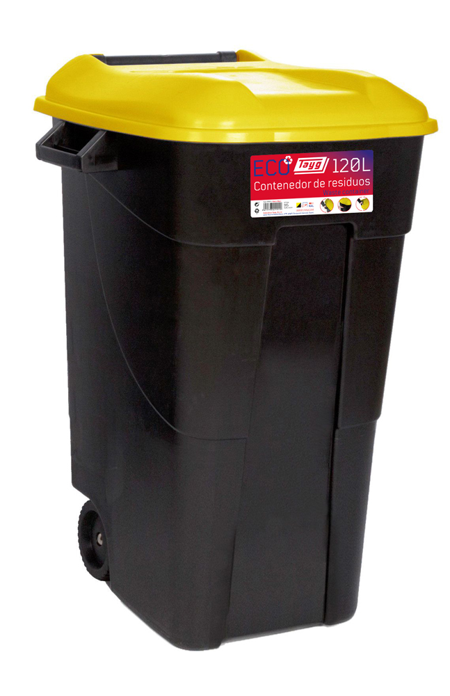  Avfallsbehållare 120 liter i svart m. Gult Lock