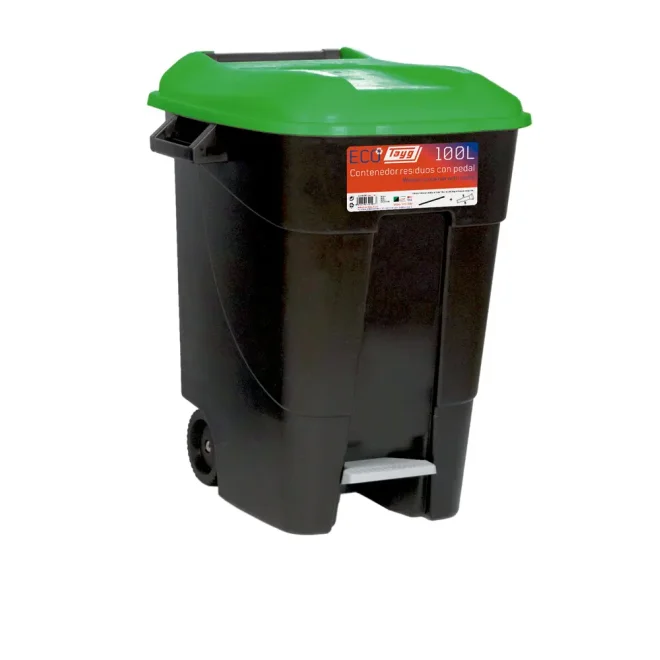 Avfallsbehllare 100 liter i svart m. Grönt Lock och fotpedal