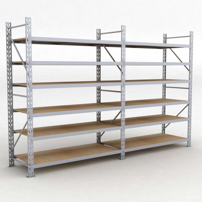 Lagerregal 2 Felder mit 6 Böden