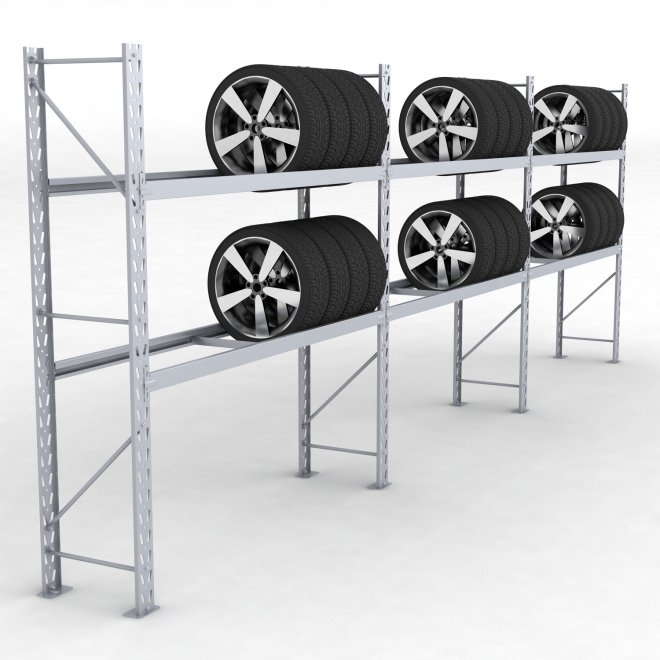 Däckställ 3 fack med 2 bärlag (54 däck)