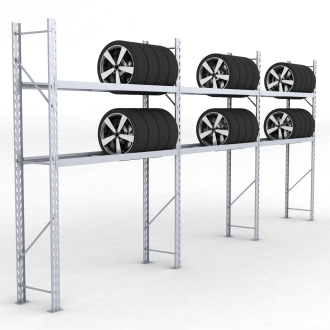 Däckställ 3 fack med 2 bärlag (54 däck)