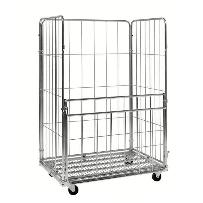 Transportk�fig mit Gitter und T�r, 4-seitig und Rollen mit Feststellbremse