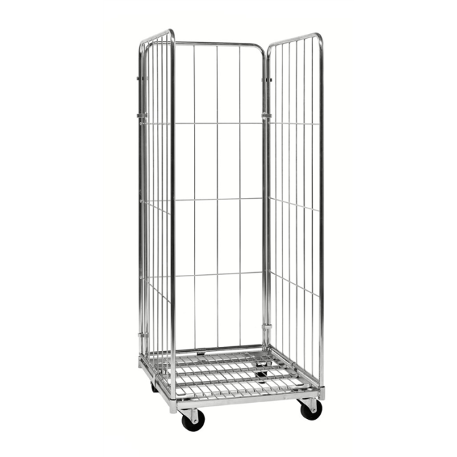 Transportk�fig mit Gitter, 3 Seitenw�nden und Rollen mit Feststellbremse