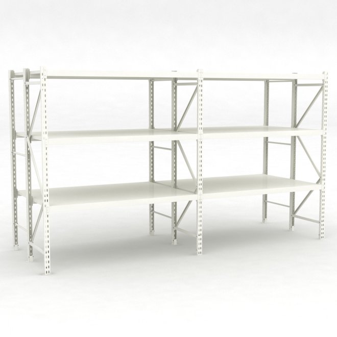 Lagerhylla dubbelfack med 3 hyllor