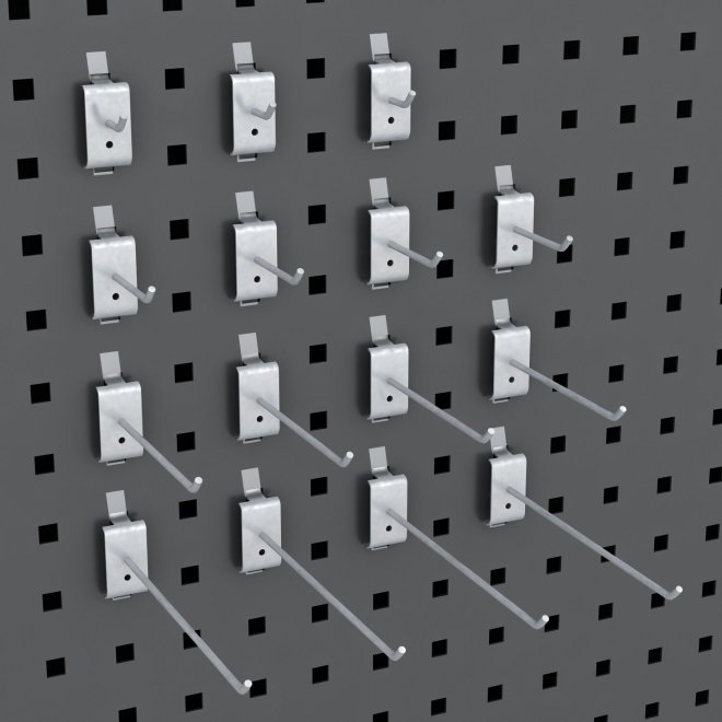 Sortiment von 15 Lochwandhaken