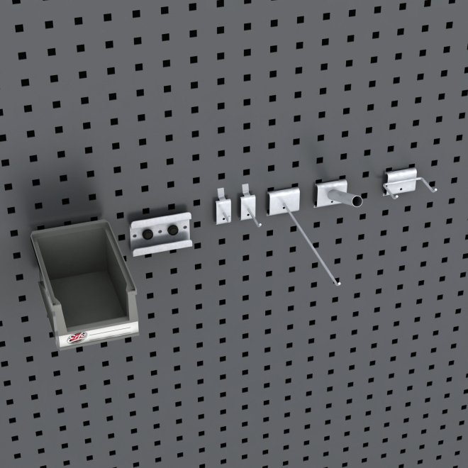 Sortiment von 35 Lochwandhaken und 2 plastboxen