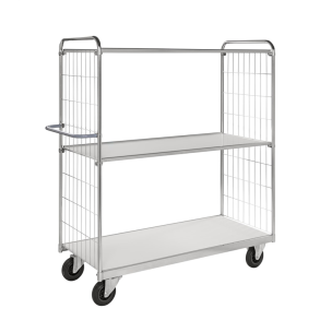 Hyllvagn i metall med sidogallar och 3 hyllplan, inkl. hjulbromsar